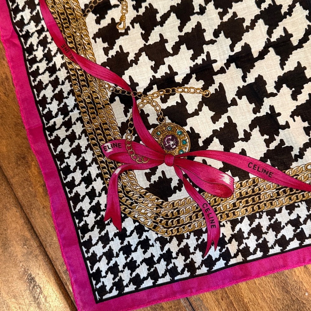 Celine Pink and Gold Houndstooth Scarf 19” - Picture 3 of 4